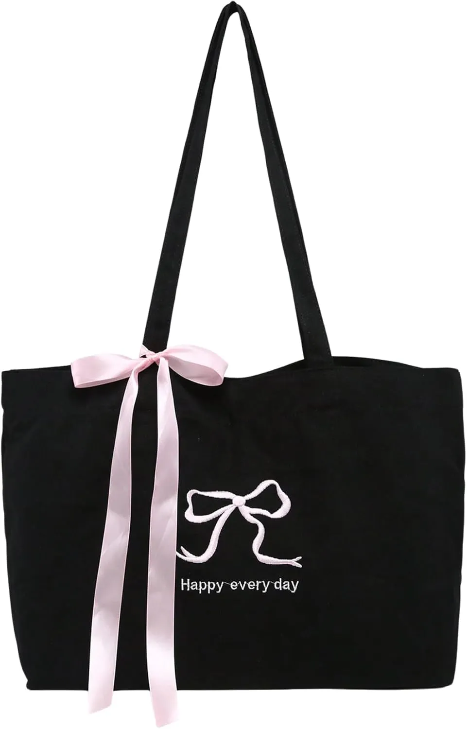 MakeMeChic Women's Letter Embroidery Bow Knot Double Strap Foldable Large Tote Bags