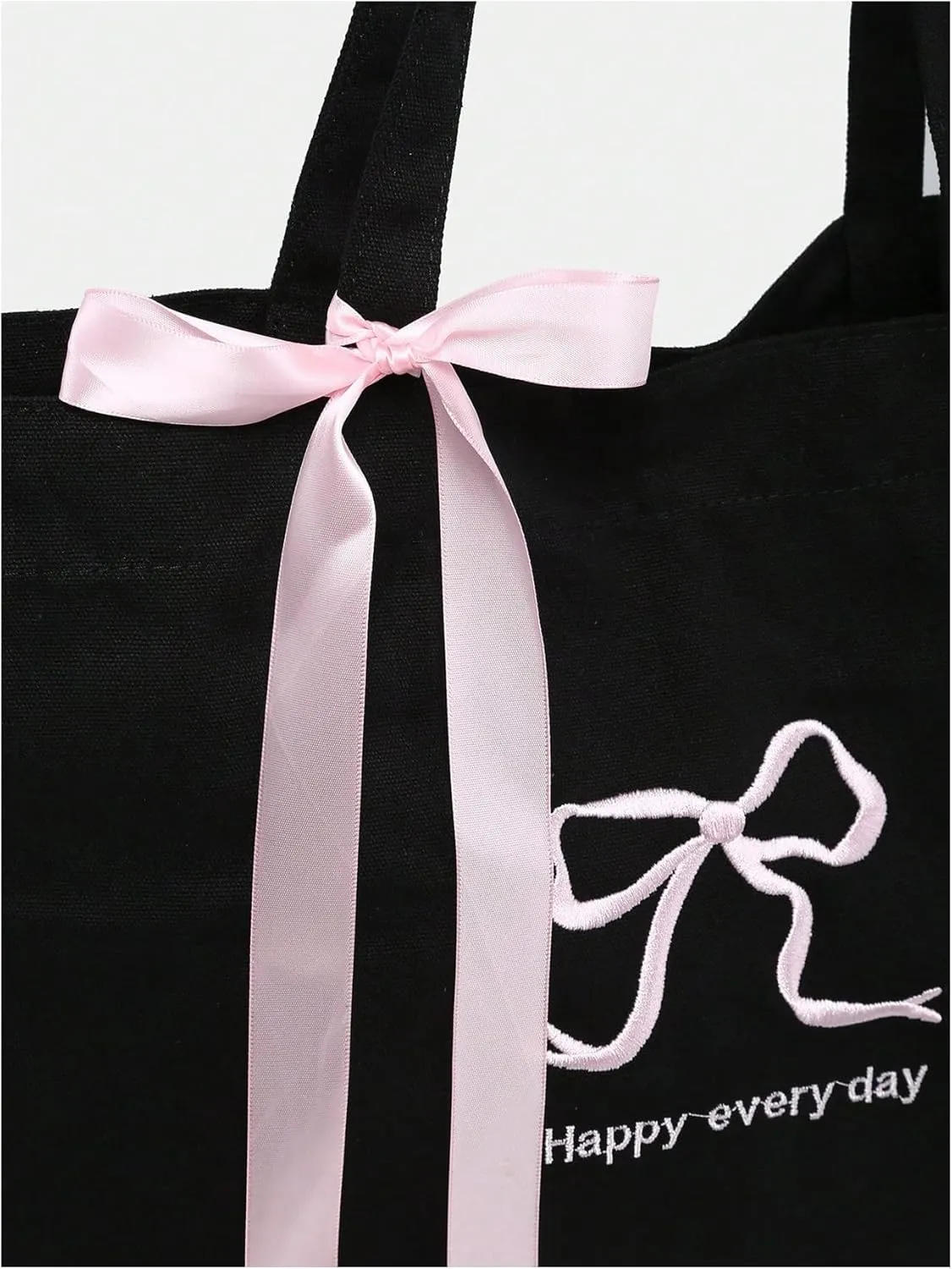 MakeMeChic Women's Letter Embroidery Bow Knot Double Strap Foldable Large Tote Bags