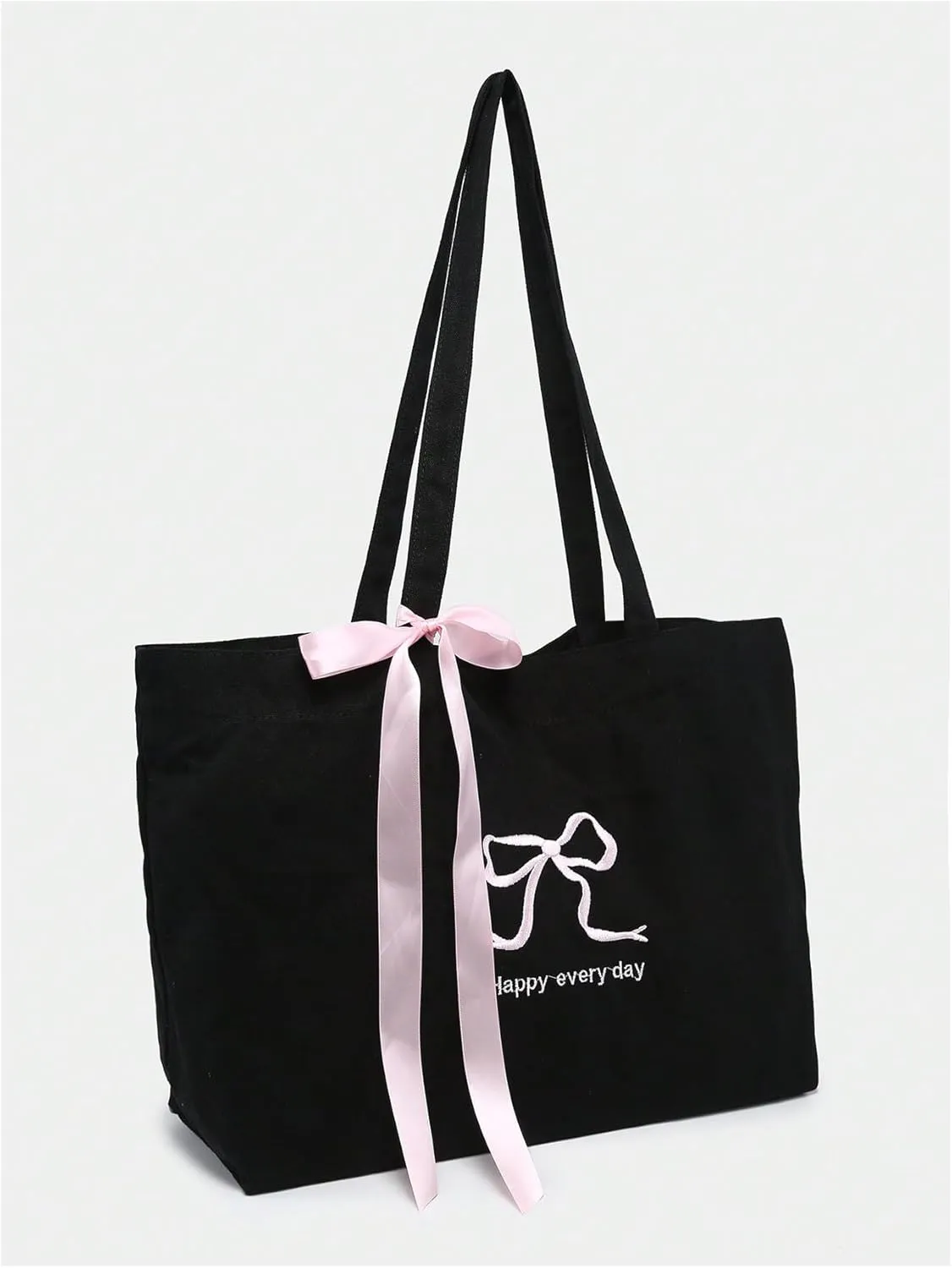 MakeMeChic Women's Letter Embroidery Bow Knot Double Strap Foldable Large Tote Bags