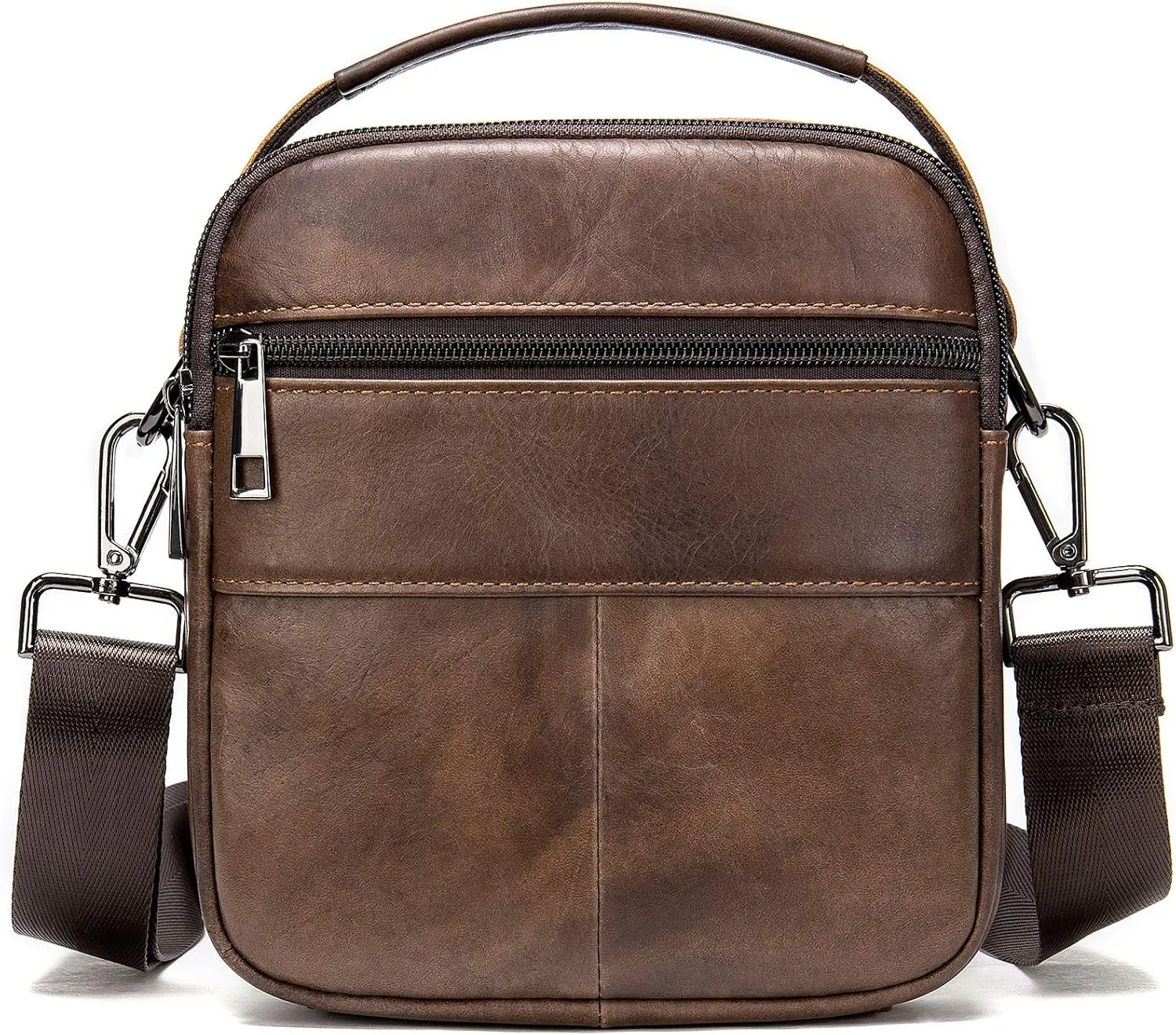 Man Purses and Bags Small Mini Genuine Leather Messenger and Shoulder Bag for Men with lots of Zipper Pockets