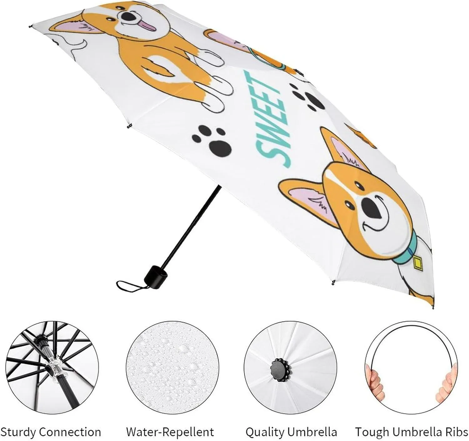 Manual Open/Close Folding Umbrella, UV Sun Parasol UV Protection, Strong Travel Rain Umbrella
