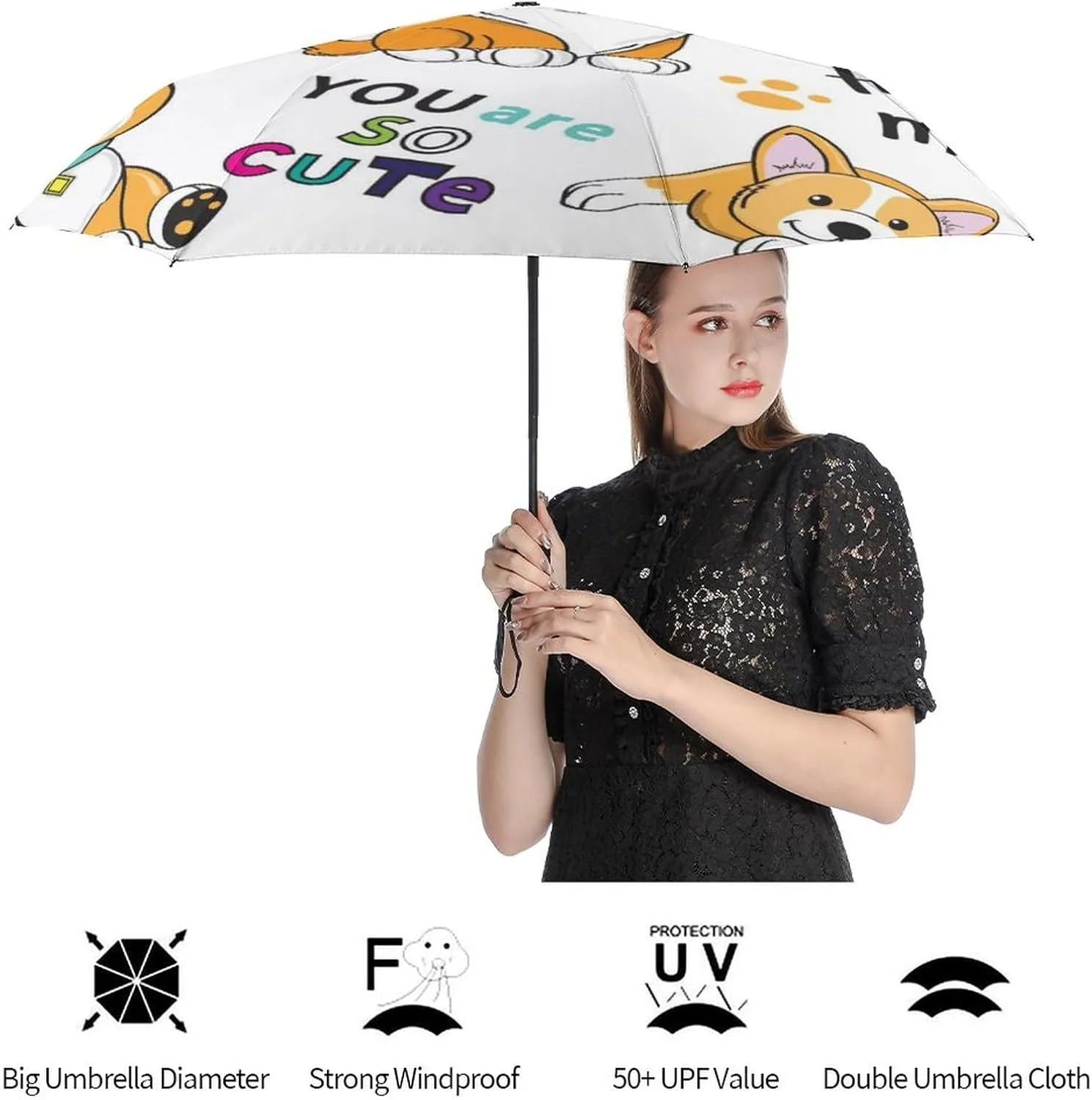 Manual Open/Close Folding Umbrella, UV Sun Parasol UV Protection, Strong Travel Rain Umbrella