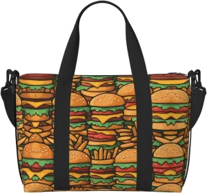 many cute burgers Women's Hand-held Crossbody Travel Bag, Casual Handbag with Zipper, Suitable for Work, Travel, Fitness, Travel