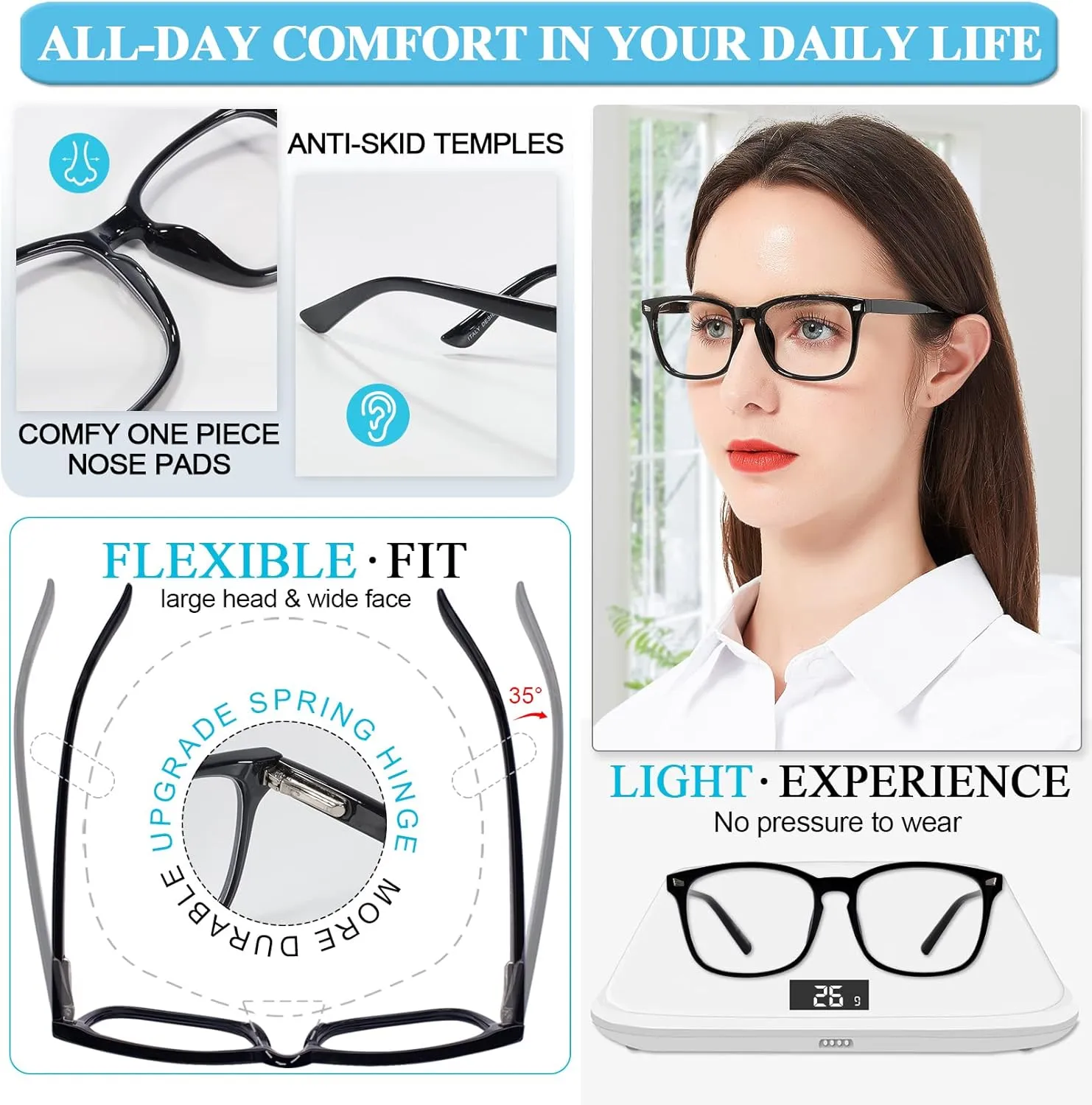 MARE AZZURO Bifocal Reading Glasses Women Blue Light Blocking Readers Large Outdoor reader 1.0 1.5 2.0 2.5 3.0 3.5