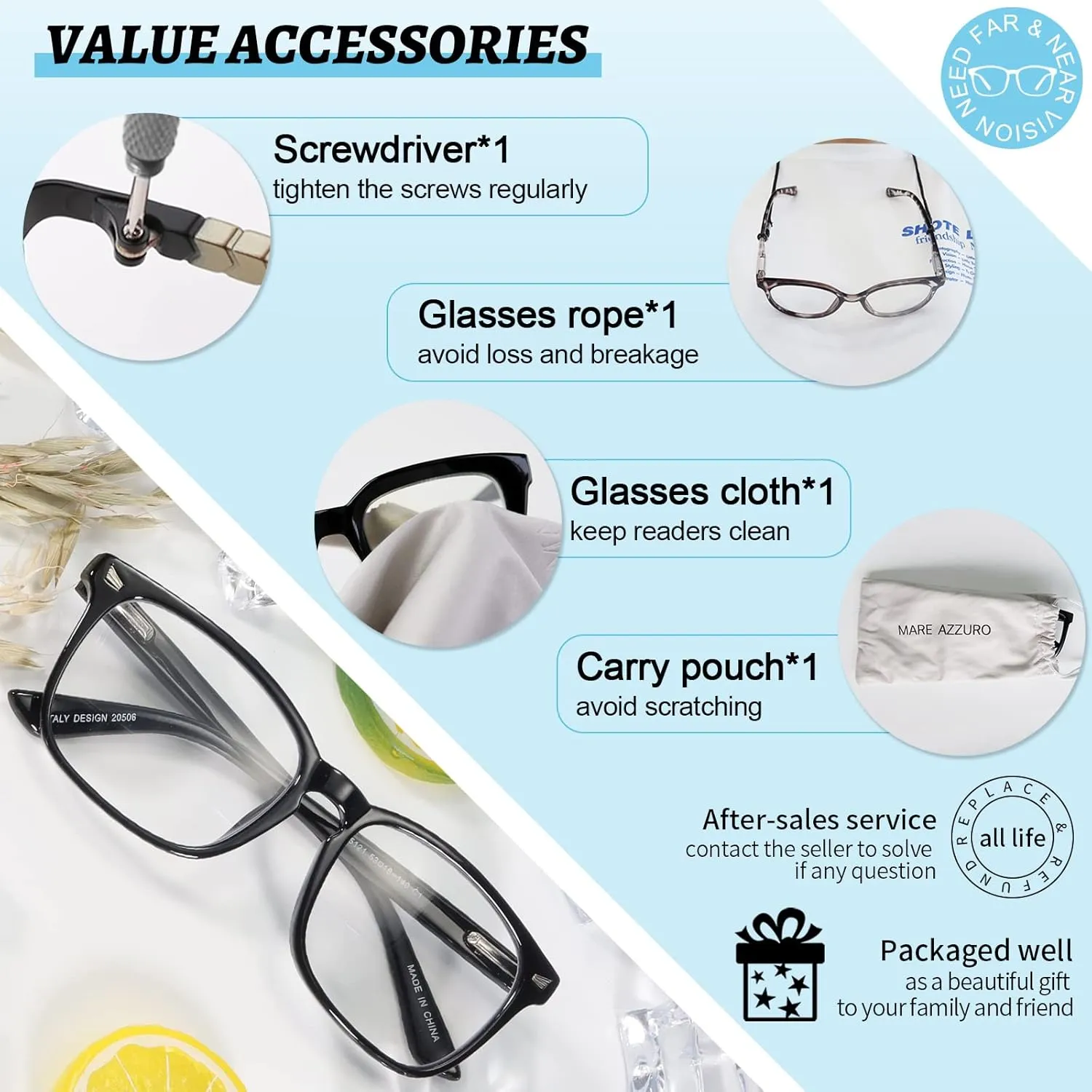 MARE AZZURO Bifocal Reading Glasses Women Blue Light Blocking Readers Large Outdoor reader 1.0 1.5 2.0 2.5 3.0 3.5