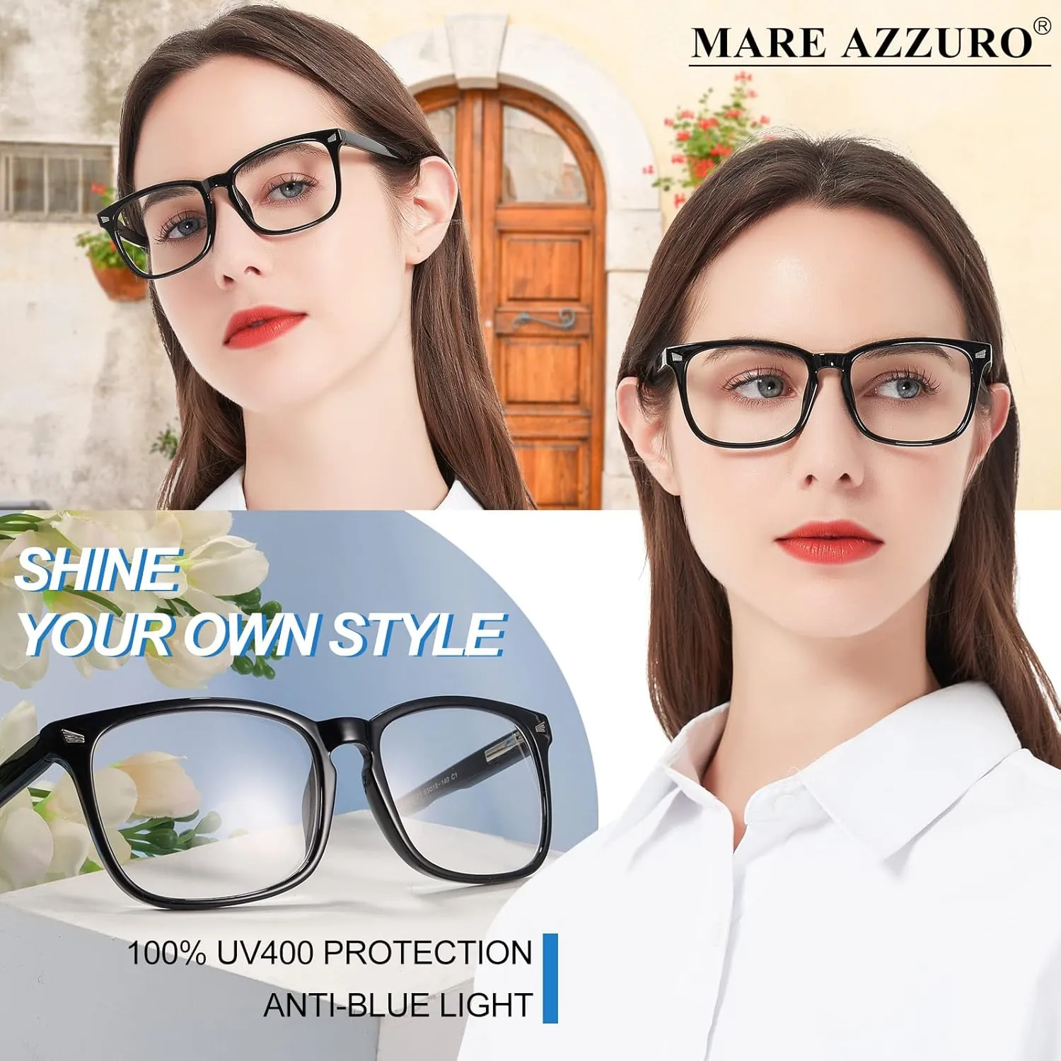 MARE AZZURO Bifocal Reading Glasses Women Blue Light Blocking Readers Large Outdoor reader 1.0 1.5 2.0 2.5 3.0 3.5