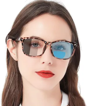 MARE AZZURO Photochromic Bifocal Reading Glasses Women Blue Light Blocking Square Readers Sunglasses 1.00 1.50 2.00 2.50 3.00 3.50 4.0 (Leopard, 2.5)