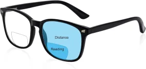 MARE AZZURO Trendy Bifocal Reading Glasses Men Blue Light Blocking Outdoor Readers 1.0 1.25 1.5 1.75 2.0 2.25 2.5 2.75 3.0 3.5 (Black, 3.00)