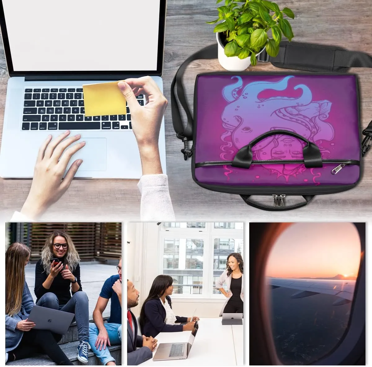 Marine Nautical Violet Pink Blue Laptop Shoulder Messenger Bag Waterproof Laptop Briefcase Handle Padded Strap