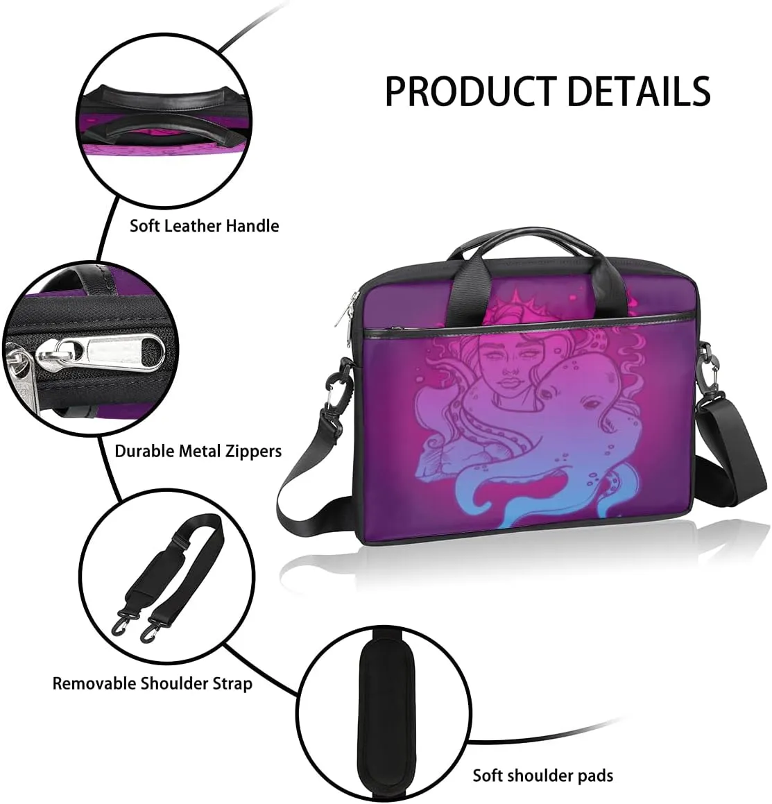 Marine Nautical Violet Pink Blue Laptop Shoulder Messenger Bag Waterproof Laptop Briefcase Handle Padded Strap