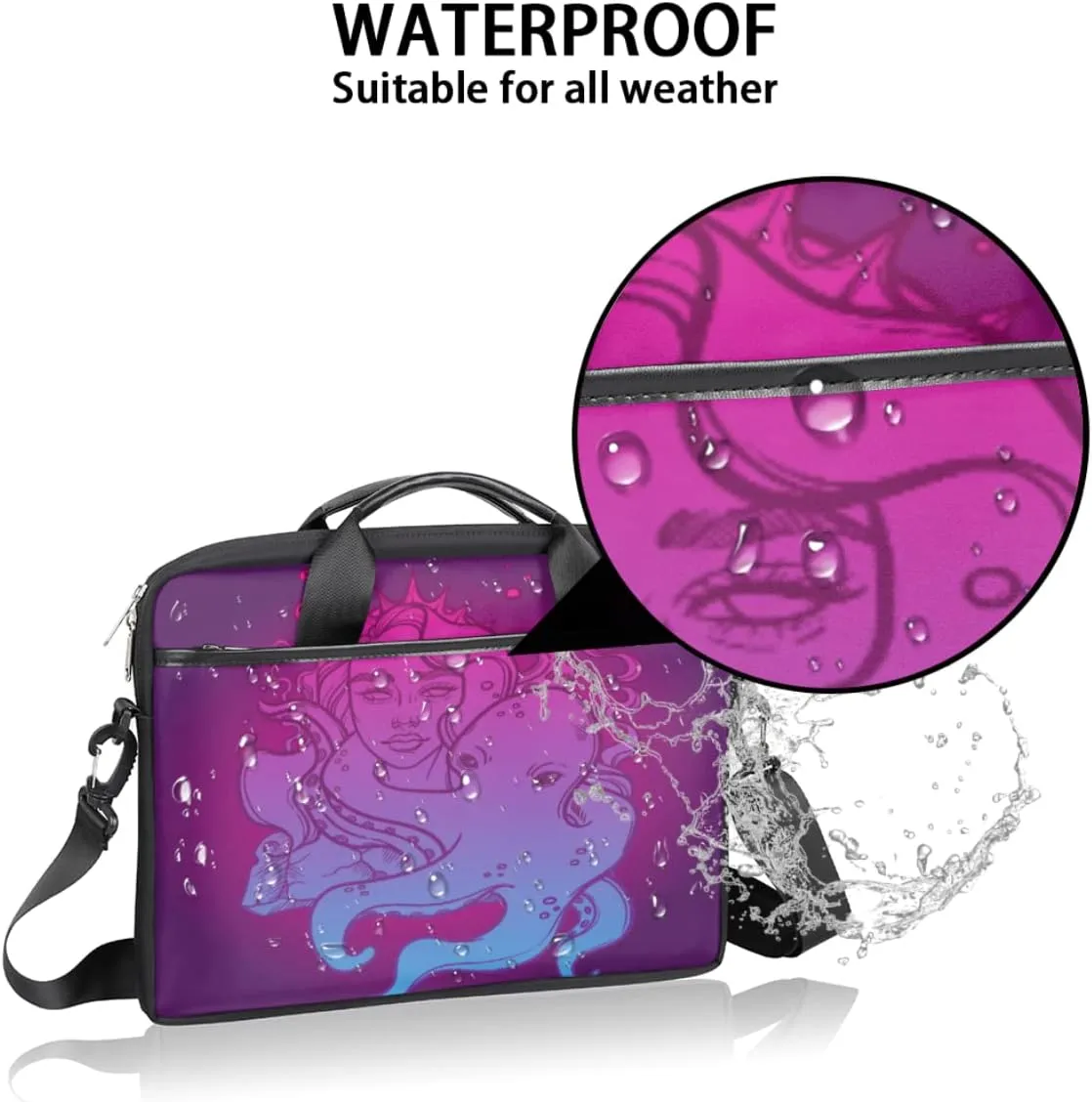 Marine Nautical Violet Pink Blue Laptop Shoulder Messenger Bag Waterproof Laptop Briefcase Handle Padded Strap
