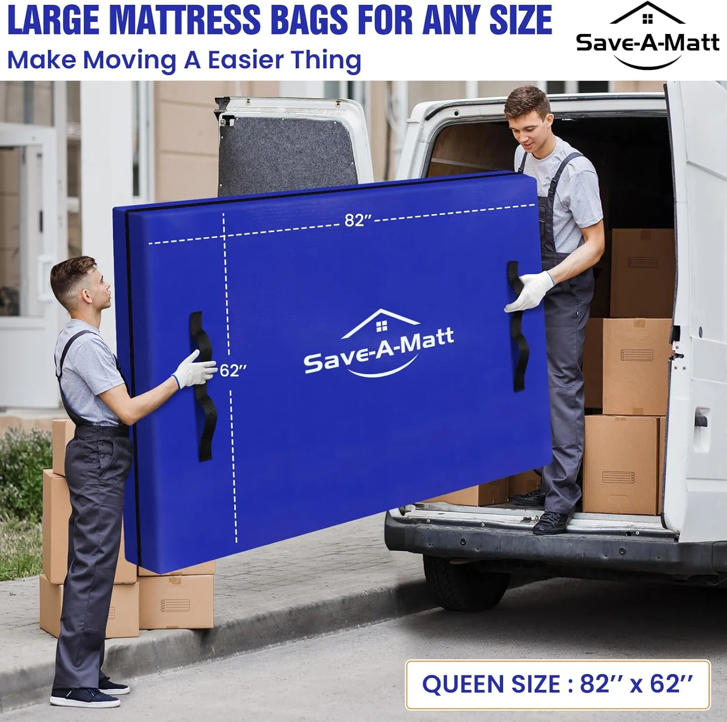 Mattress Bags for Moving - Extra Thick & Durable Queen Mattress Cover for Moving - Reusable Waterproof Tarp Mattress Protector with Heavy Duty Handles (82’’x62’’x15’’ Queen Size)