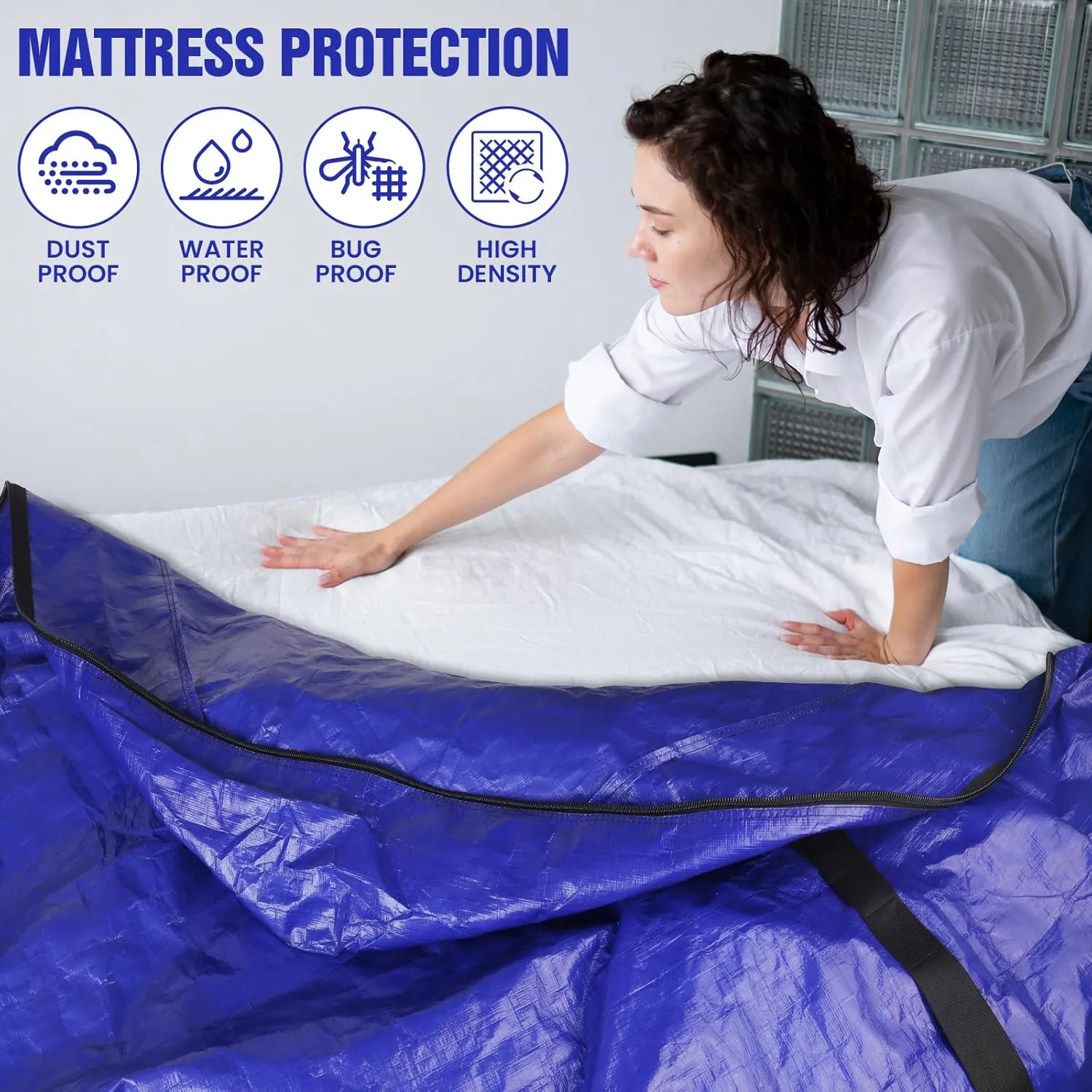 Mattress Bags for Moving - Extra Thick & Durable Queen Mattress Cover for Moving - Reusable Waterproof Tarp Mattress Protector with Heavy Duty Handles (82’’x62’’x15’’ Queen Size)