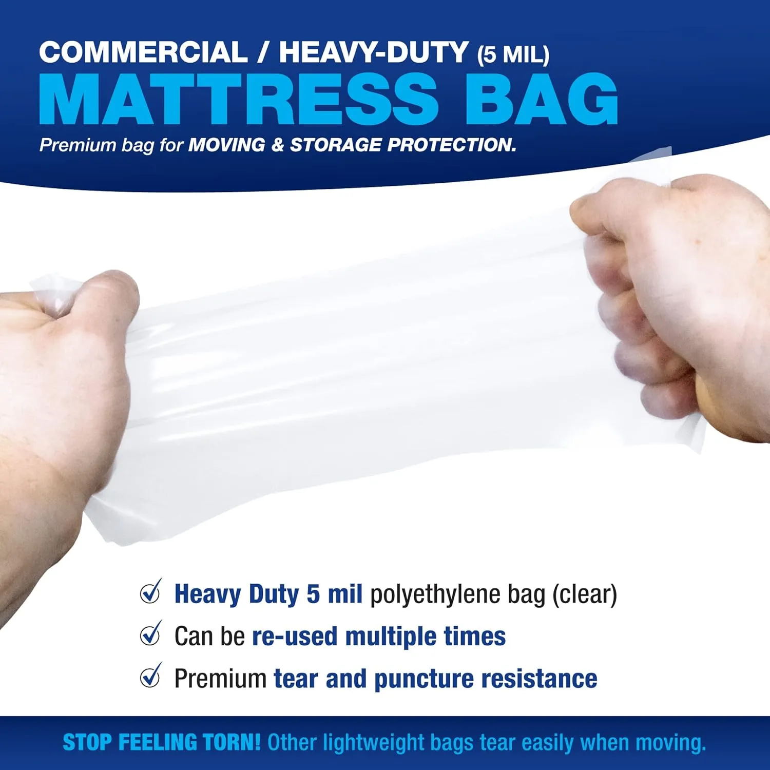 Mattress Storage Bag - Reusable 5 Mil Bed Bag for Moving - Mattress Protector for Moving and Packing - Tear & Stain Resistant Mattress Moving Cover (King/California King - 78x14x104)