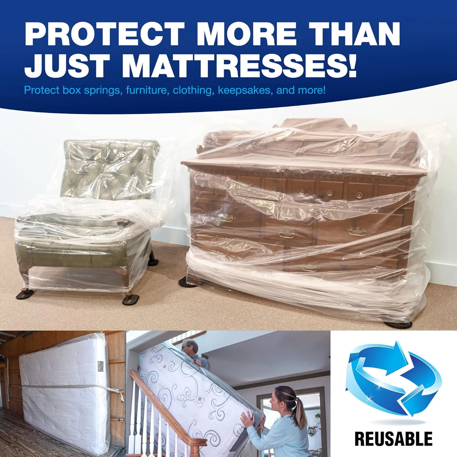 Mattress Storage Bag - Reusable 5 Mil Bed Bag for Moving - Mattress Protector for Moving and Packing - Tear & Stain Resistant Mattress Moving Cover (King/California King - 78x14x104)