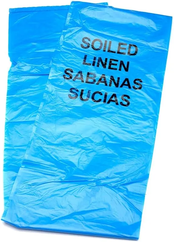 MediChoice Hospital Linen Bag, w/Reinforced Seams, Imprinted, Bi-lingual, 20-30 Gallon, 30x43 Inch, 1.0 mil, Blue, 131443TXOR01 (Case of 200)