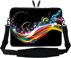 Meffort Inc 15 15.6 inch Neoprene Laptop Sleeve Bag Carrying Case with Hidden Handle and Adjustable Shoulder Strap - Rainbow Music Note