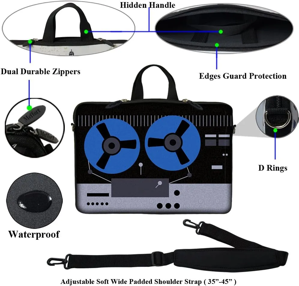 Meffort Inc 17 17.3 inch Neoprene Laptop Sleeve Bag Carrying Case with Hidden Handle and Adjustable Shoulder Strap - Movie Projector