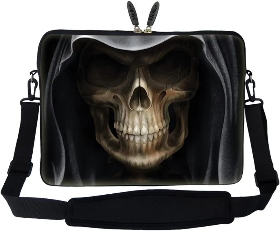 Meffort Inc 17 17.3 inch Neoprene Laptop Sleeve Bag Carrying Case with Hidden Handle and Adjustable Shoulder Strap - Skull Face Design