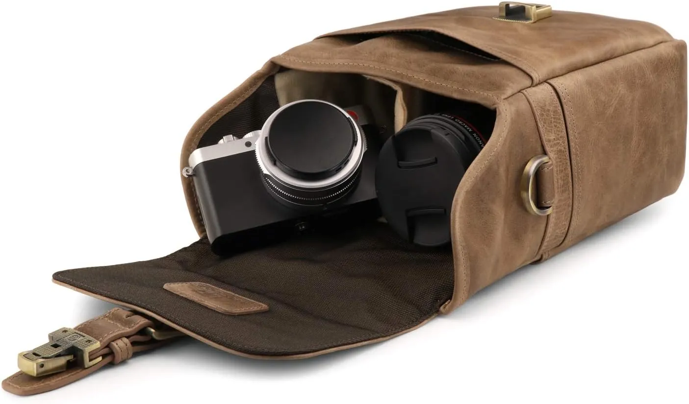 MegaGear Torres Mini MG1328 Genuine Leather Camera Messenger Bag for Mirrorless, Instant and DSLR Cameras