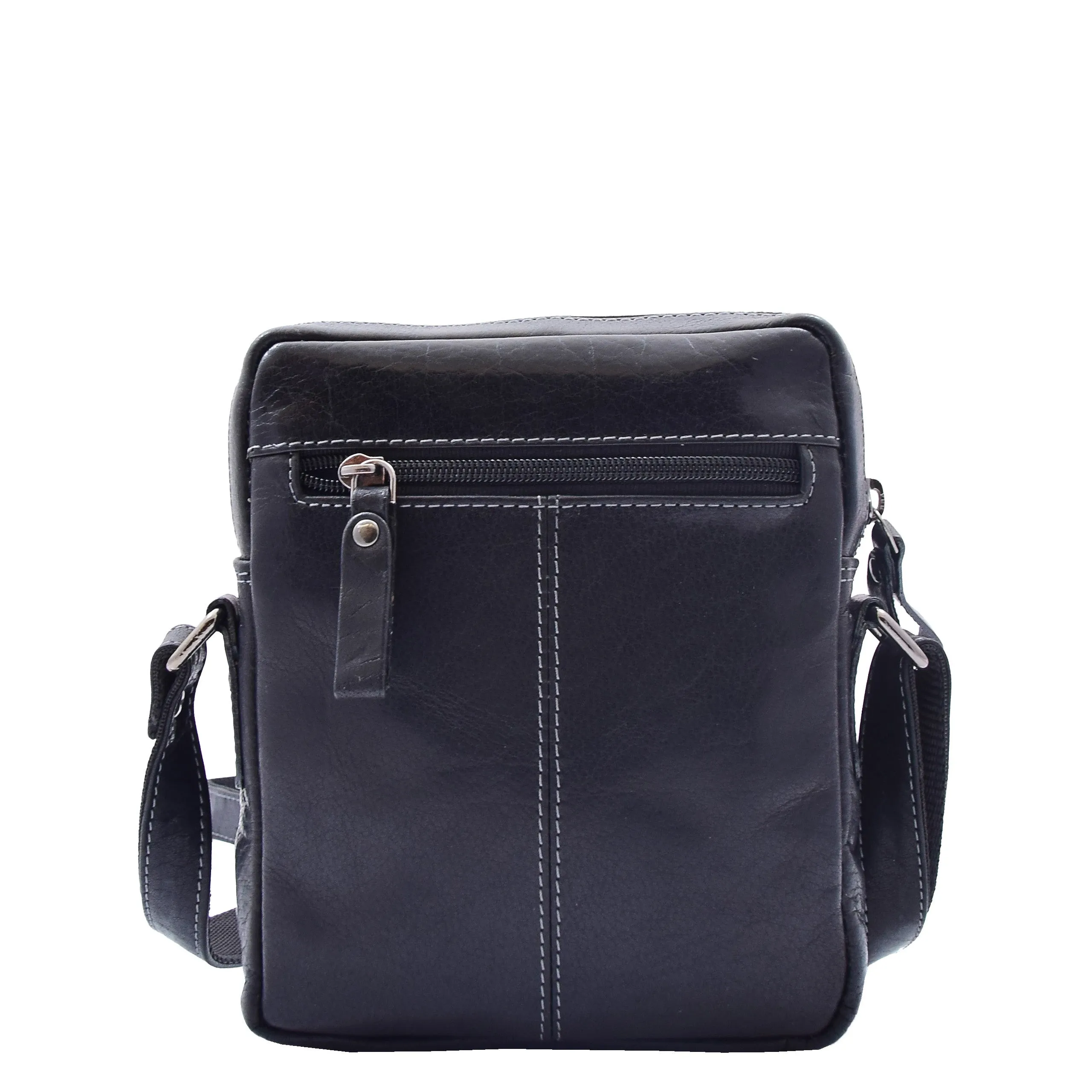 Mens Black Leather Cross Body Flight Bag Multi Zip Pockets Pouch Cooper