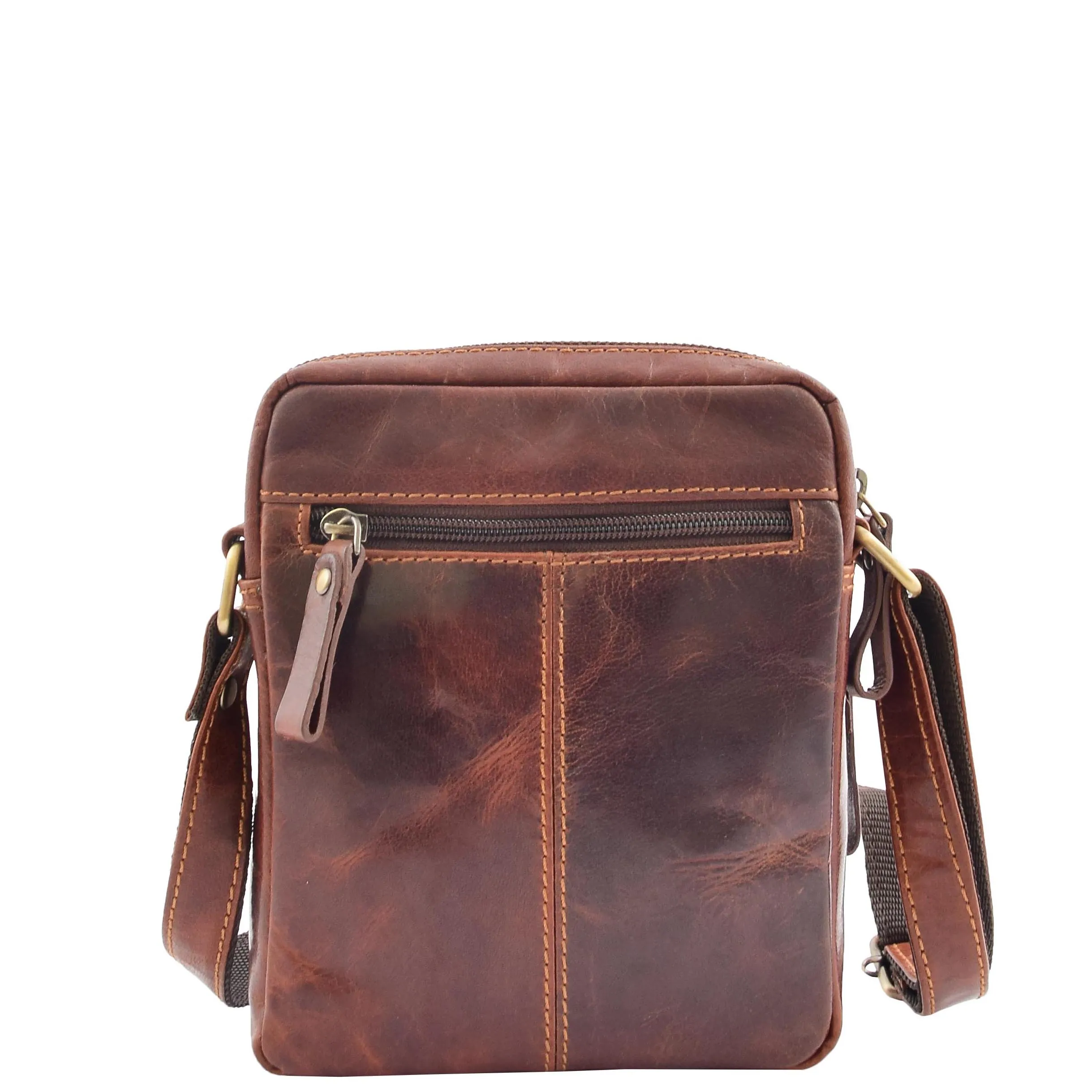 Mens Brown Leather Cross Body Flight Bag Multi Zip Pockets Pouch Cooper