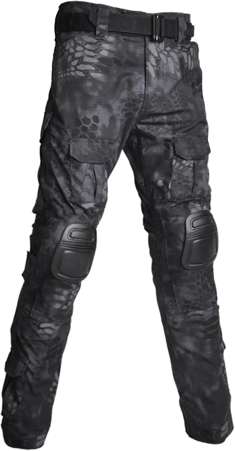 Men's Camouflage Assault/Tactical Pants With Knee Pads, Rip Stop Cargo Camo Hunting Pants