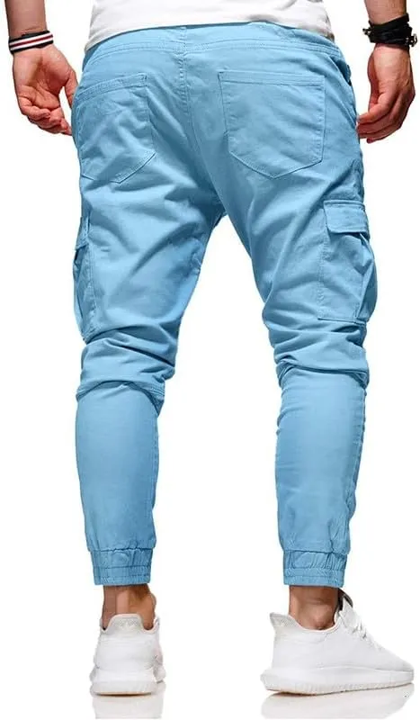 Men's Casual Pants - Cotton Chino Cargo Pants for Hiking and Outdoor Recreation, Drawstring Sweatpants in Twill Track Jogging