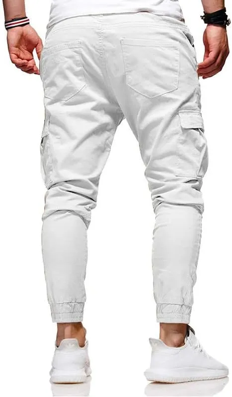 Men's Casual Pants - Cotton Chino Cargo Pants for Hiking and Outdoor Recreation, Drawstring Sweatpants in Twill Track Jogging