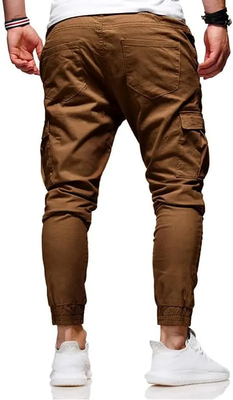 Men's Casual Pants - Cotton Chino Cargo Pants for Hiking and Outdoor Recreation, Drawstring Sweatpants in Twill Track Jogging