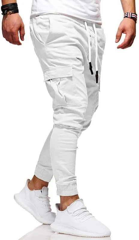 Men's Casual Pants - Cotton Chino Cargo Pants for Hiking and Outdoor Recreation, Drawstring Sweatpants in Twill Track Jogging