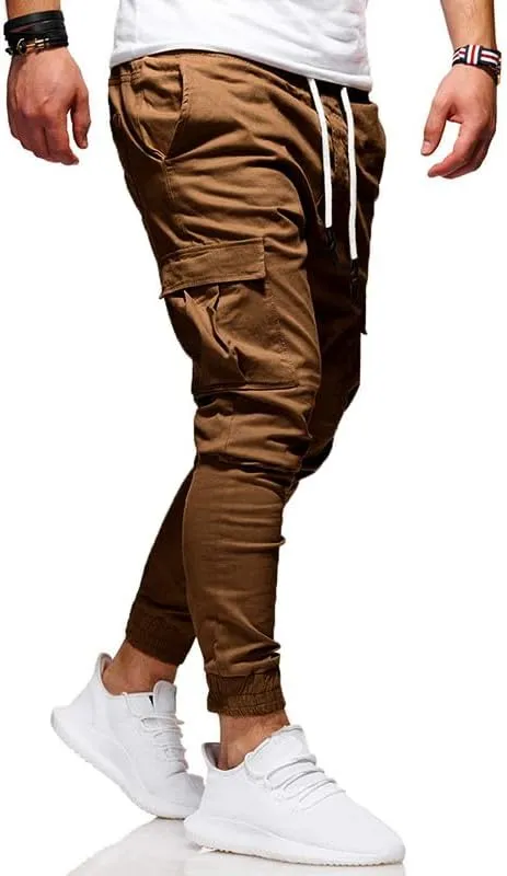 Men's Casual Pants - Cotton Chino Cargo Pants for Hiking and Outdoor Recreation, Drawstring Sweatpants in Twill Track Jogging