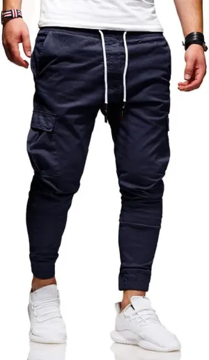 Men's Casual Pants - Cotton Chino Cargo Pants for Hiking and Outdoor Recreation, Drawstring Sweatpants in Twill Track Jogging