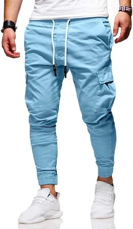 Men's Casual Pants - Cotton Chino Cargo Pants for Hiking and Outdoor Recreation, Drawstring Sweatpants in Twill Track Jogging