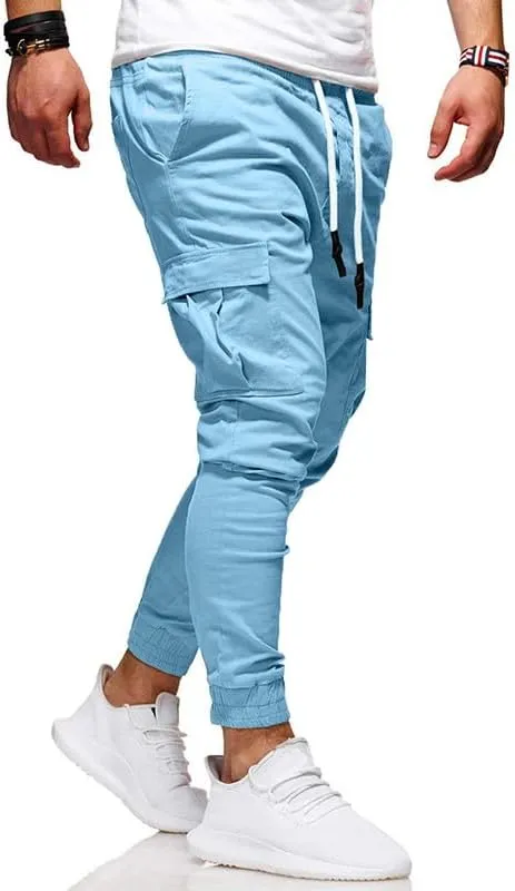 Men's Casual Pants - Cotton Chino Cargo Pants for Hiking and Outdoor Recreation, Drawstring Sweatpants in Twill Track Jogging