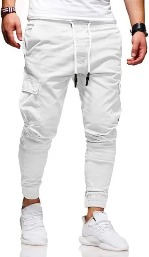 Men's Casual Pants - Cotton Chino Cargo Pants for Hiking and Outdoor Recreation, Drawstring Sweatpants in Twill Track Jogging