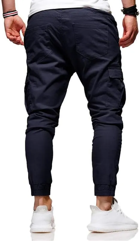 Men's Casual Pants - Cotton Chino Cargo Pants for Hiking and Outdoor Recreation, Drawstring Sweatpants in Twill Track Jogging