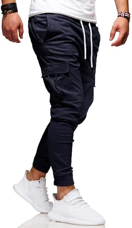 Men's Casual Pants - Cotton Chino Cargo Pants for Hiking and Outdoor Recreation, Drawstring Sweatpants in Twill Track Jogging