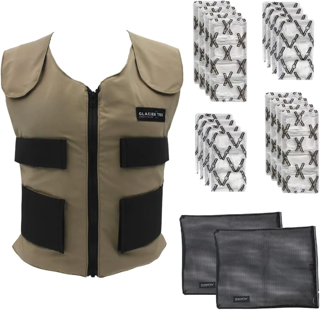 Men's Cooling Vest Bundle, with 8 Cold Packs, Plus Spare Pack Set, Stay Cool 59 Degrees, Recharges in 30 Minutes