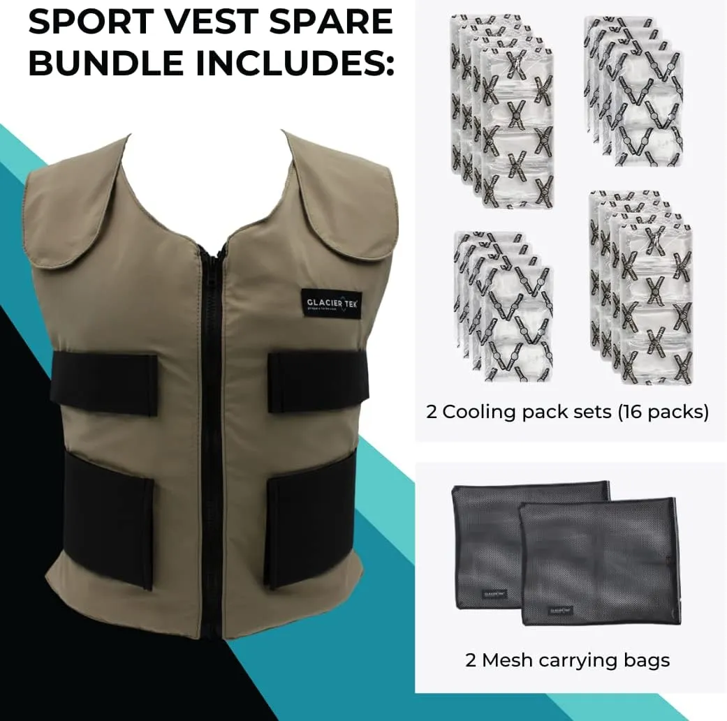 Men's Cooling Vest Bundle, with 8 Cold Packs, Plus Spare Pack Set, Stay Cool 59 Degrees, Recharges in 30 Minutes