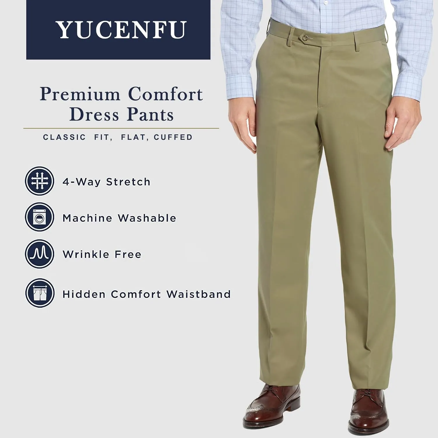 Men's Cozy Hidden Expandable Waist Dress Pants | Premium Stretch Texture Weave Work to Weekend Pants