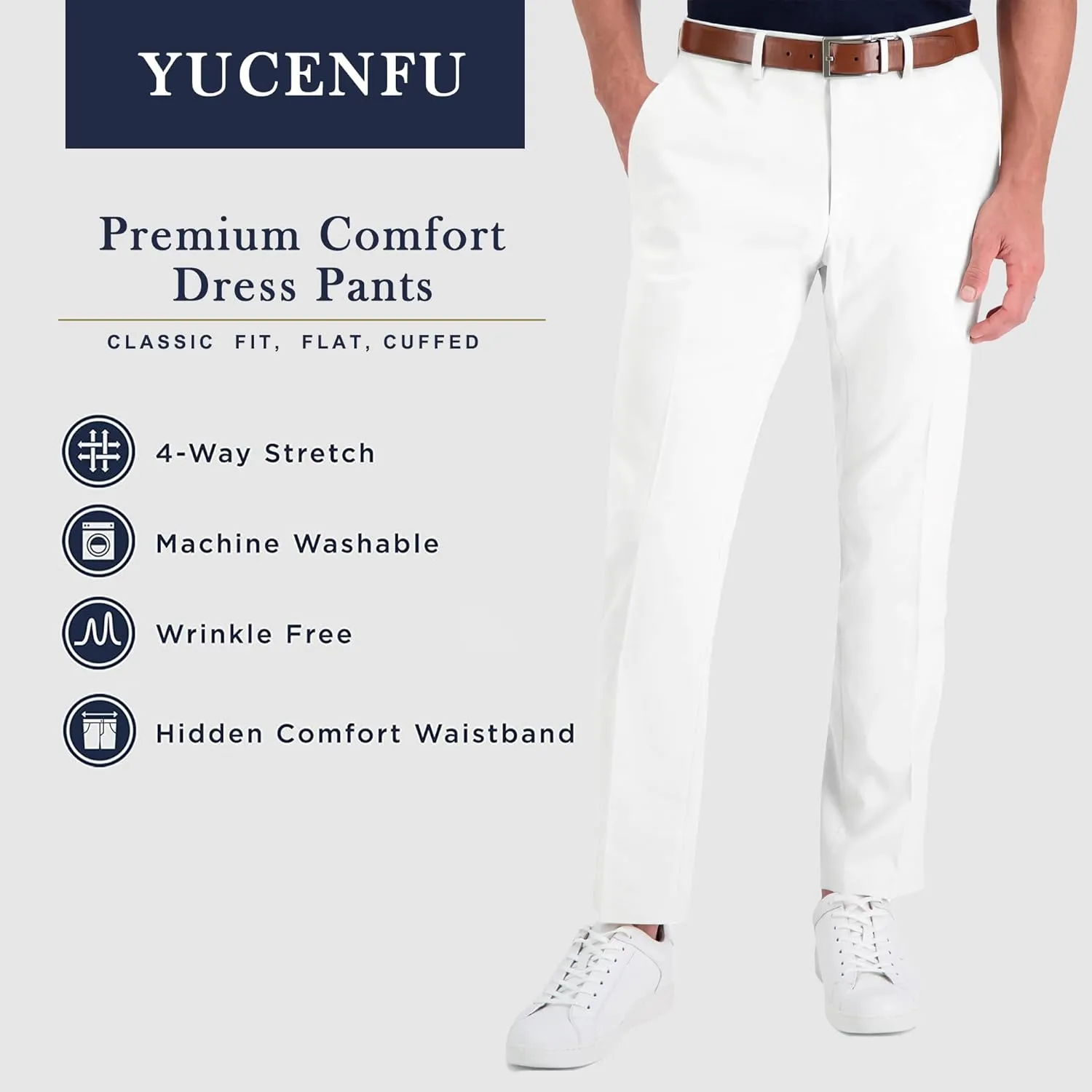 Men's Cozy Hidden Expandable Waist Dress Pants | Premium Stretch Texture Weave Work to Weekend Pants