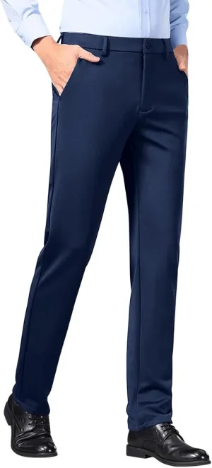 Mens Flat Front Wrinkle Free Relaxed Fit Dress Pants High Waist Stretch Quick Dry Golf Pant Pleated with Pockets 29"-36"