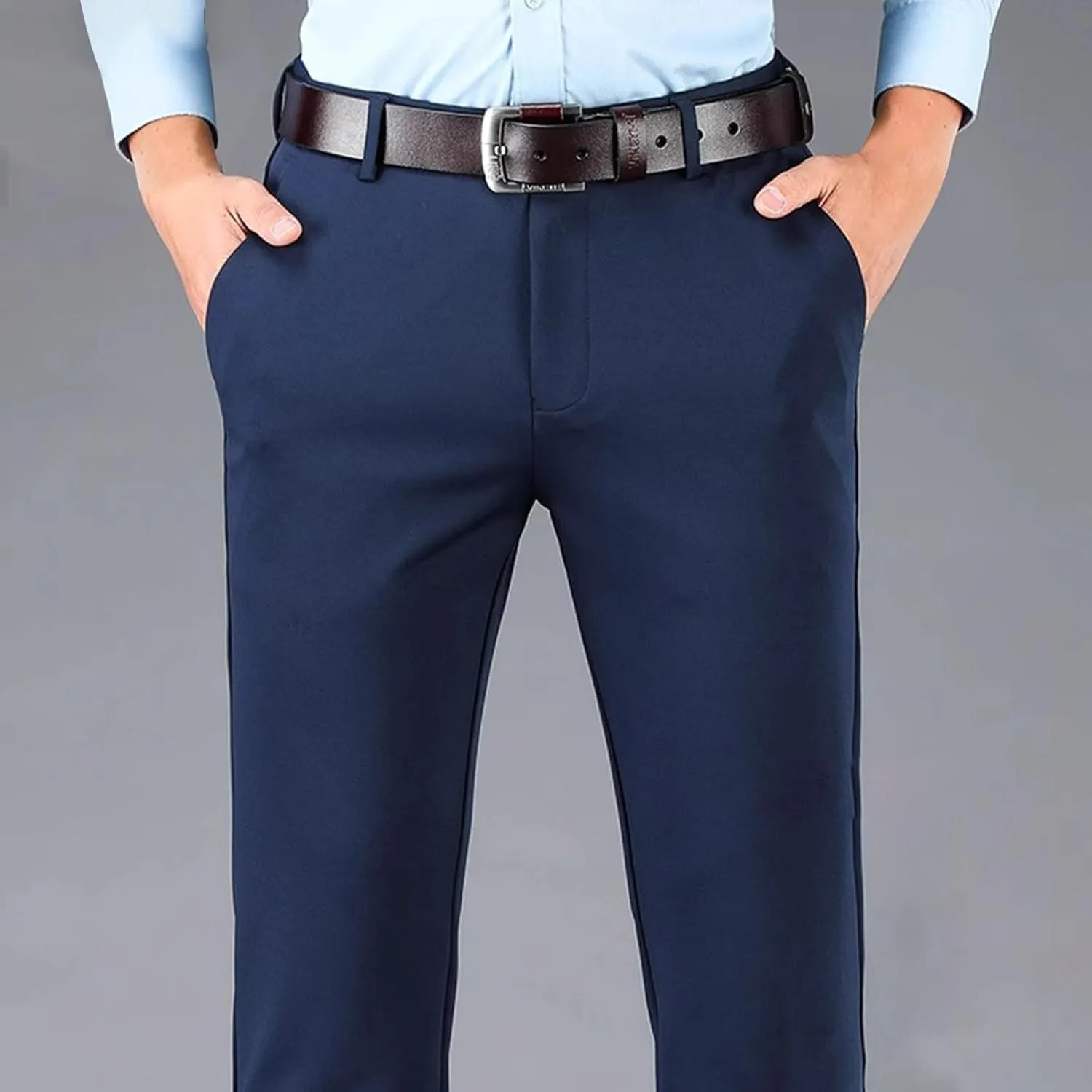 Mens Flat Front Wrinkle Free Relaxed Fit Dress Pants High Waist Stretch Quick Dry Golf Pant Pleated with Pockets 29"-36"