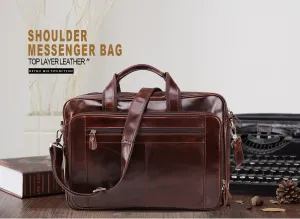 Mens Genuine Leather Handbag Large Business Travel Computer Laptop Bag for Men Cowhide Leather Briefcase Male Messenger Bags