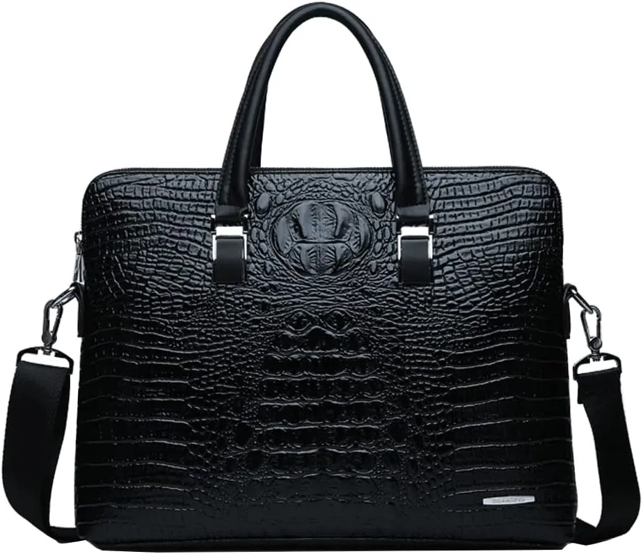 Men's Handbag PU Leather Crocodile Pattern Briefcase Messenger Bag Attache Case