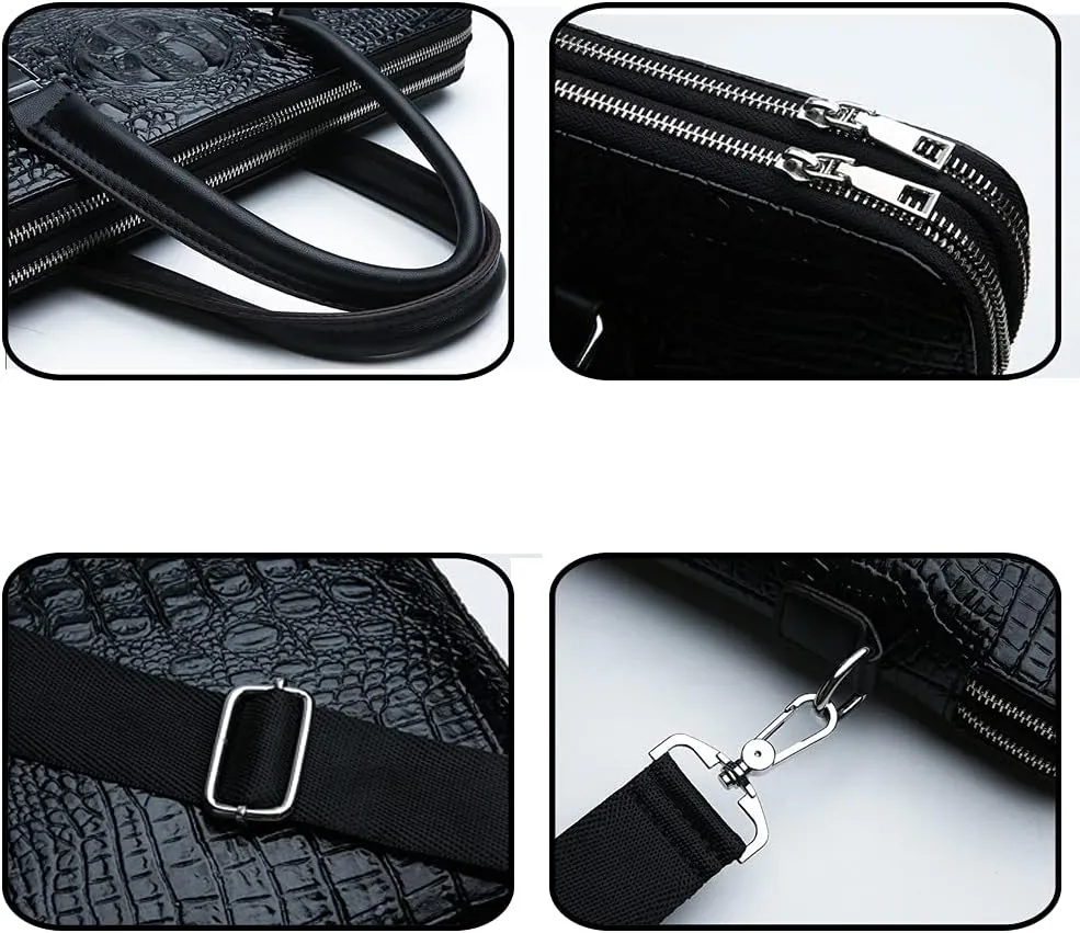 Men's Handbag PU Leather Crocodile Pattern Briefcase Messenger Bag Attache Case