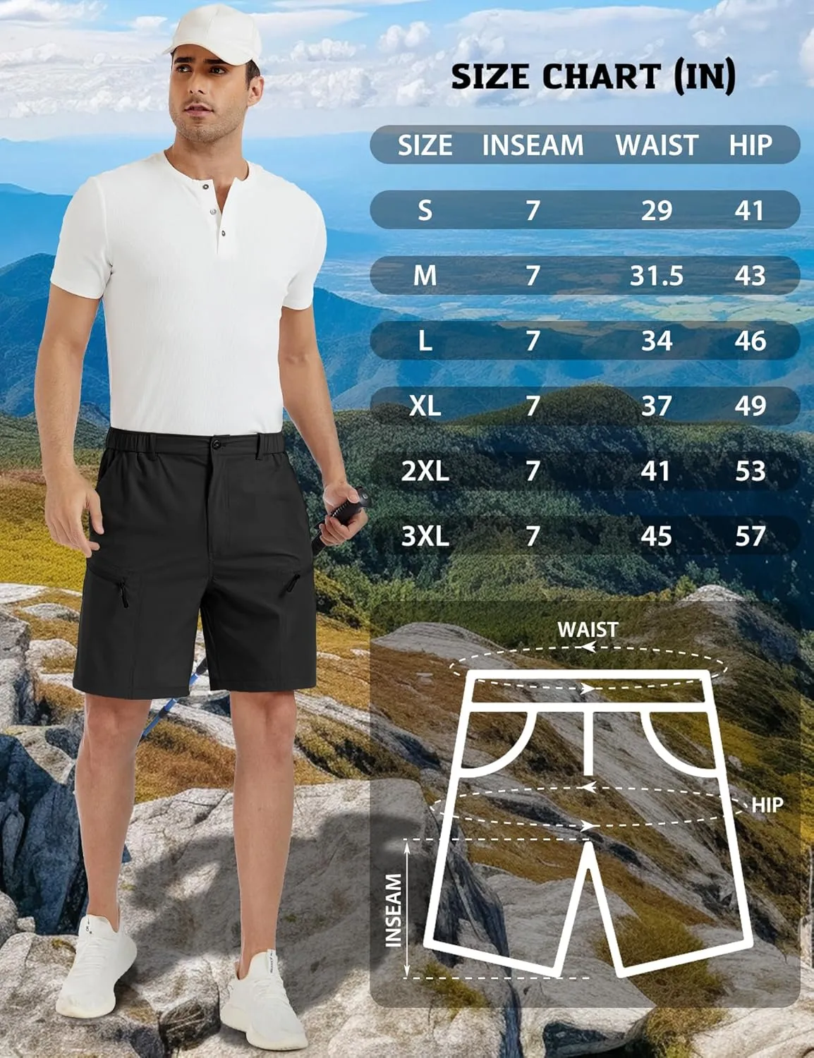 Mens Hiking Cargo Shorts 7" Inseam Mens Golf Stretch Shorts with Multipocket,Quick Dry Breathable Work Shorts