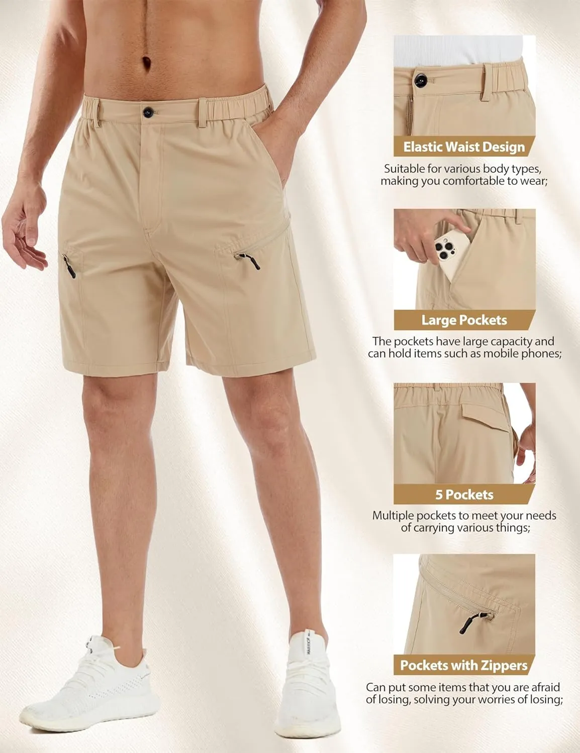 Mens Hiking Cargo Shorts 7" Inseam Mens Golf Stretch Shorts with Multipocket,Quick Dry Breathable Work Shorts