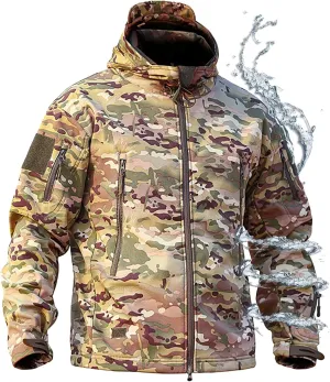 Men's Hooded Softshell Jacket,Waterproof Windbreaker,Insulated,Fall Winter,Fleece Lined,Snow Rain Jackets 6 Zip-Pocket